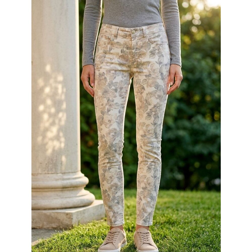 Seven7 High Rise Tummyless Floral Camo Skinny Jeans White Stretch Denim Size 8